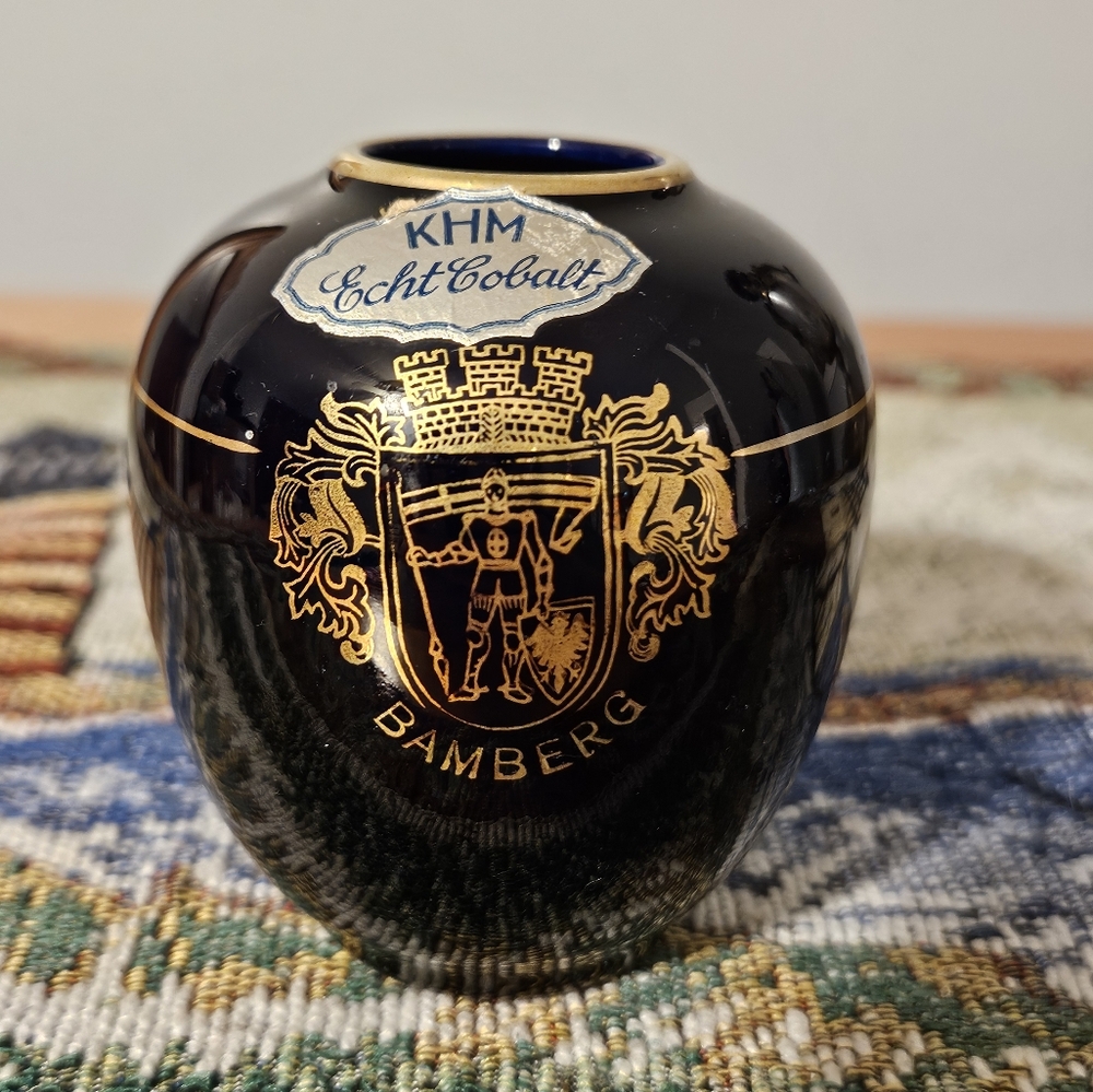 3" Vintage Bamberg KHM Echt Cobalt Blue Gold Bud Vase Bavaria